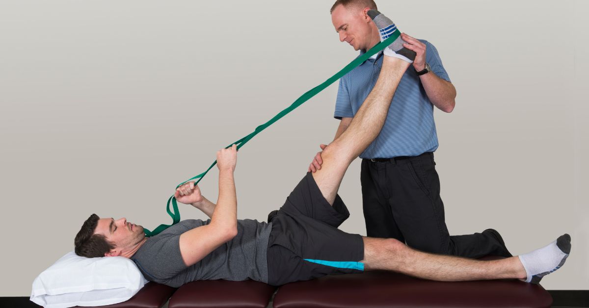 Post Operative Physical Therapy for Leg Recovery Post operative physical therapy session focusing on leg rehabilitation after surgery